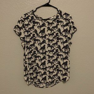H & M Black and White Horse Blouse (S) Small